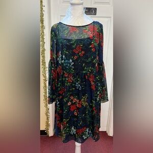 LAUREN RALPH LAUREN Womens Petites Sheer Floral Casual Dress Navy size 8